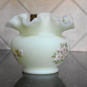 FENTON GLASS  Vintage 48 Years Light Matte Green Hand Painted Signed